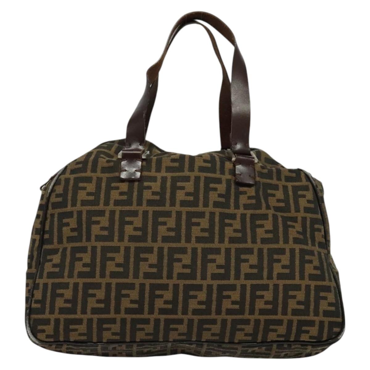 FENDI Zucca Canvas Hand Bag Black Brown Auth ar13658