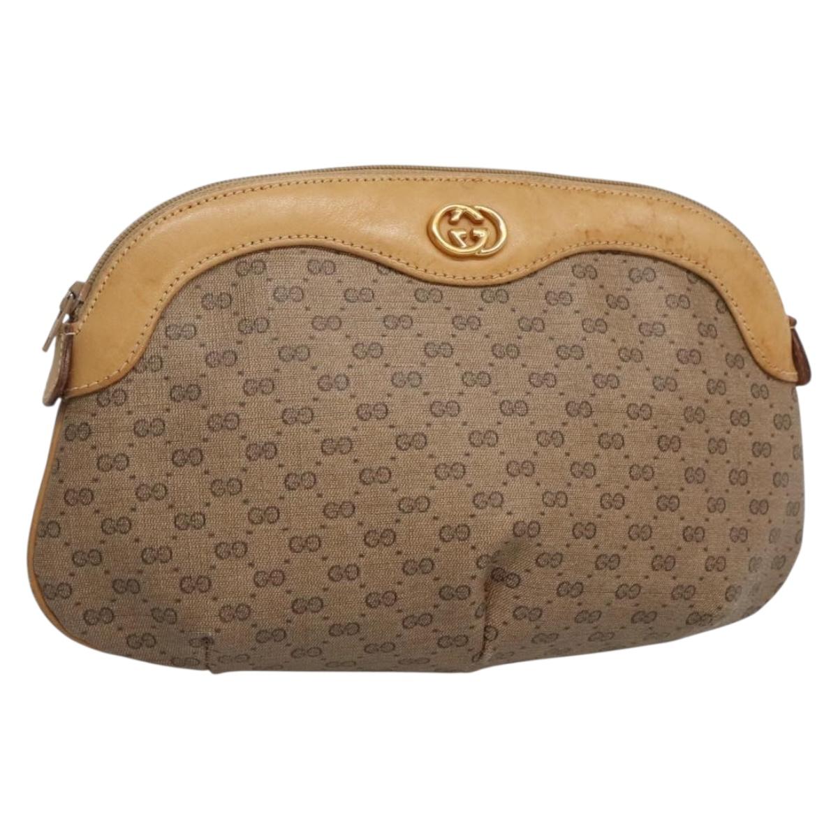 GUCCI Micro GG Supreme Pouch PVC Leather Beige Gold 039 119 0818 Auth ar13674