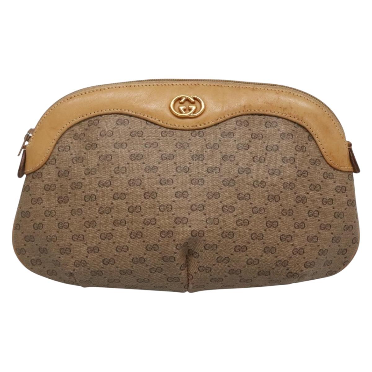 GUCCI Micro GG Supreme Pouch PVC Leather Beige Gold 039 119 0818 Auth ar13674
