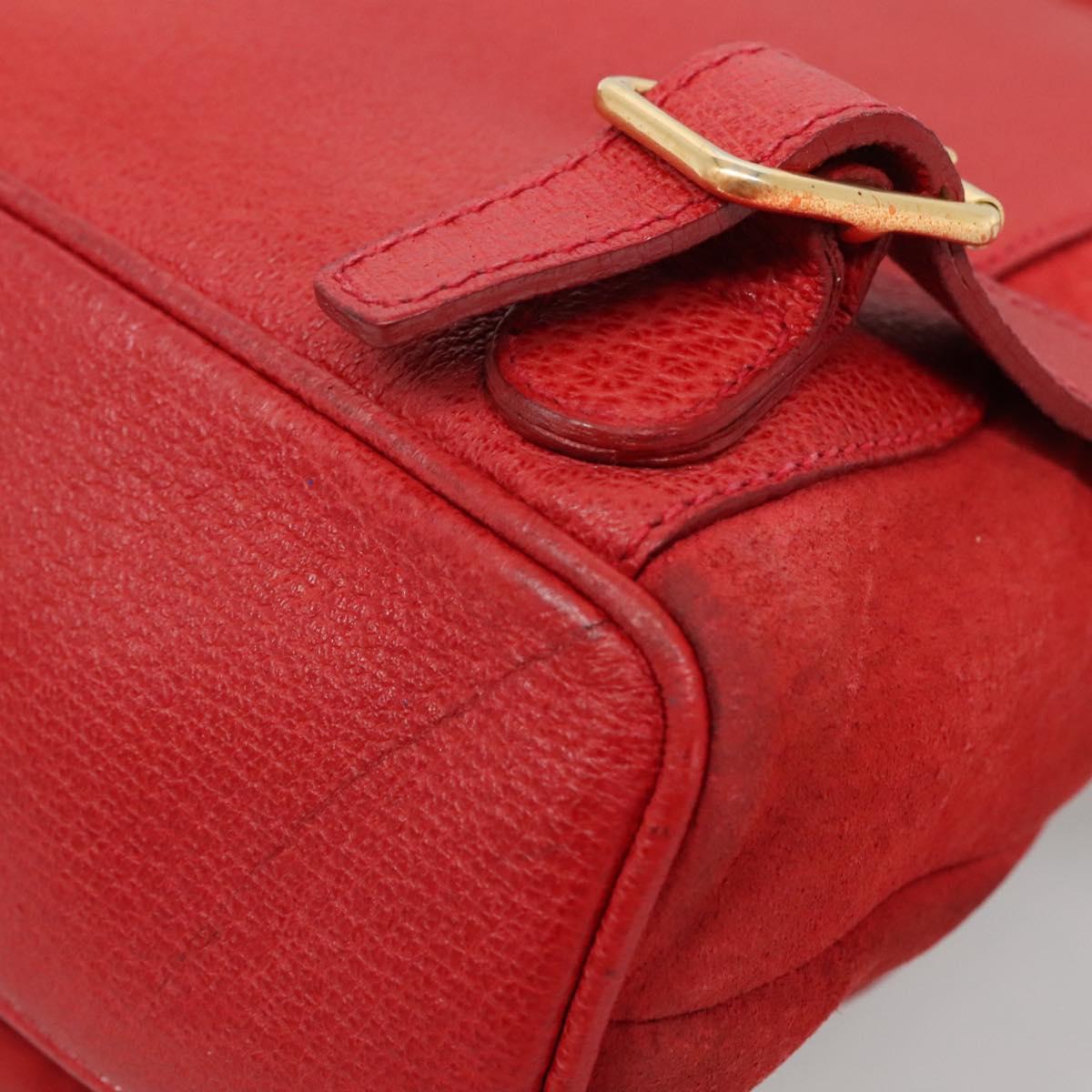 GUCCI Bamboo Backpack Suede Leather Red Gold 003 58 0030 Auth ar13675