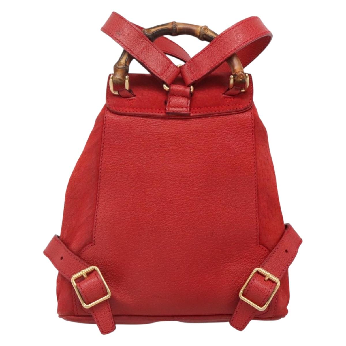 GUCCI Bamboo Backpack Suede Leather Red Gold 003 58 0030 Auth ar13675