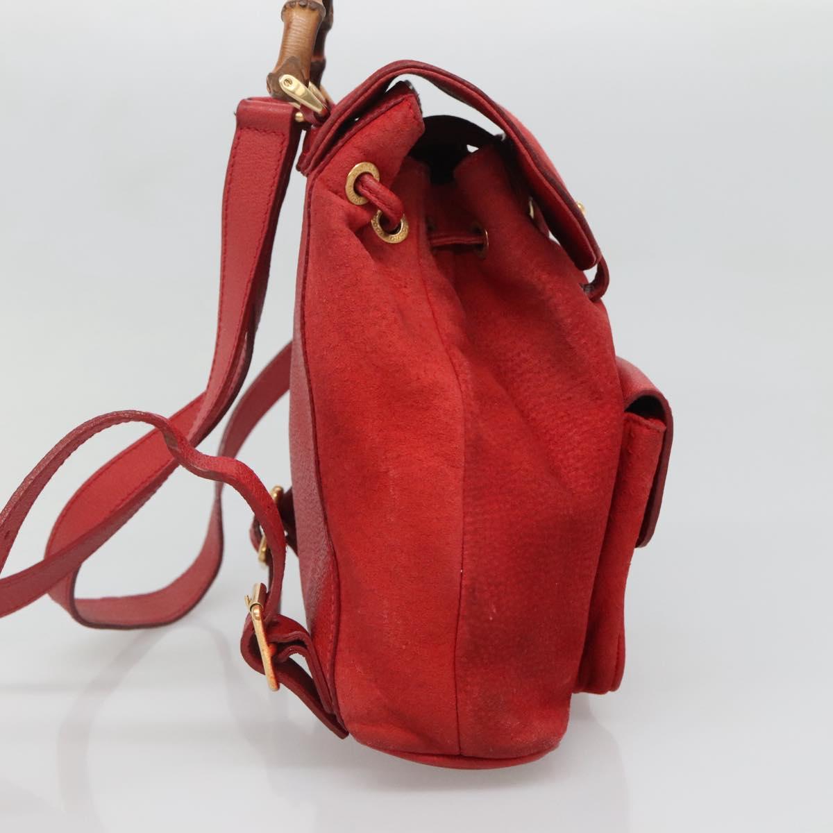 GUCCI Bamboo Backpack Suede Leather Red Gold 003 58 0030 Auth ar13675