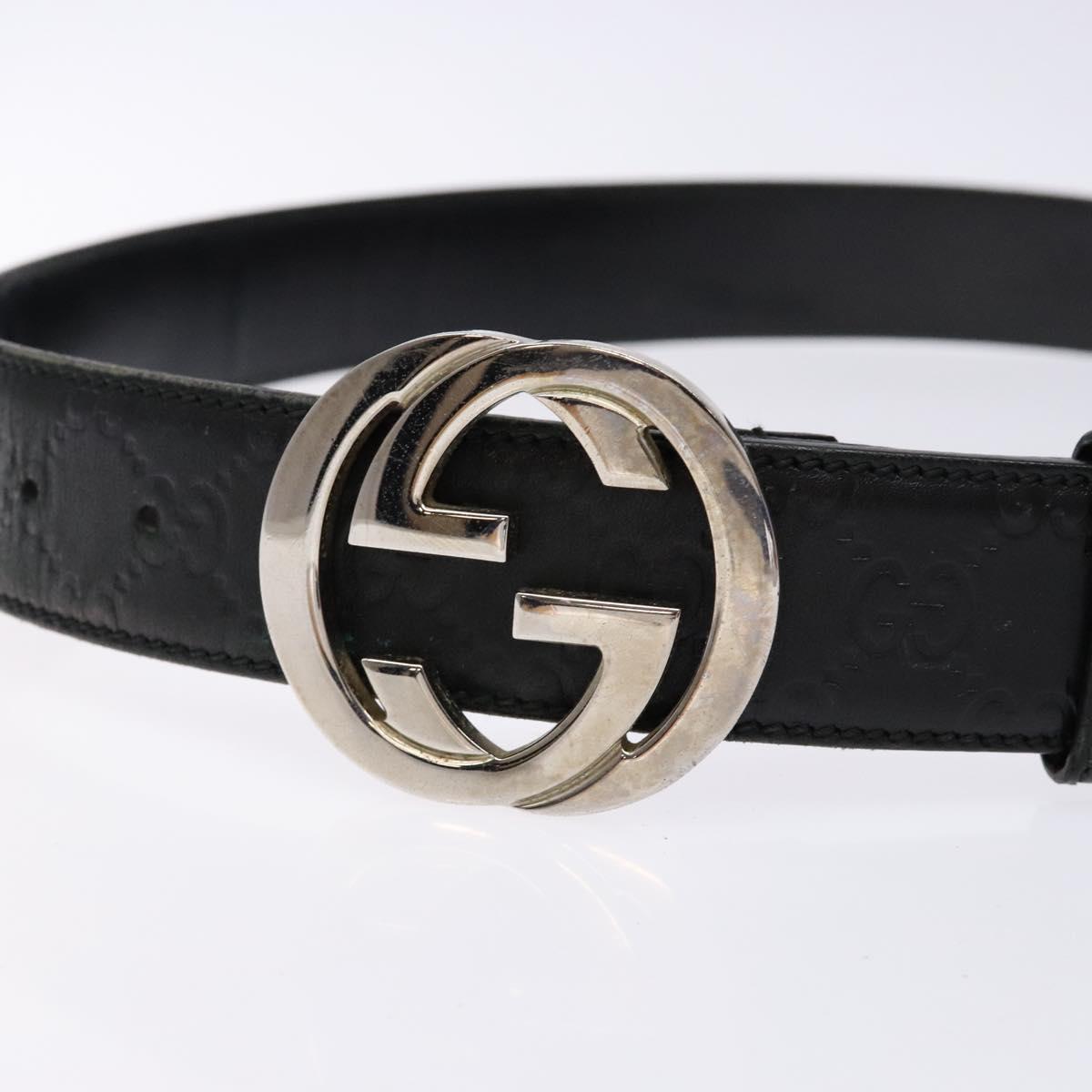 GUCCI GG Canvas Guccissima Belt Leather 39.4"" Black 114984 Auth ar13683