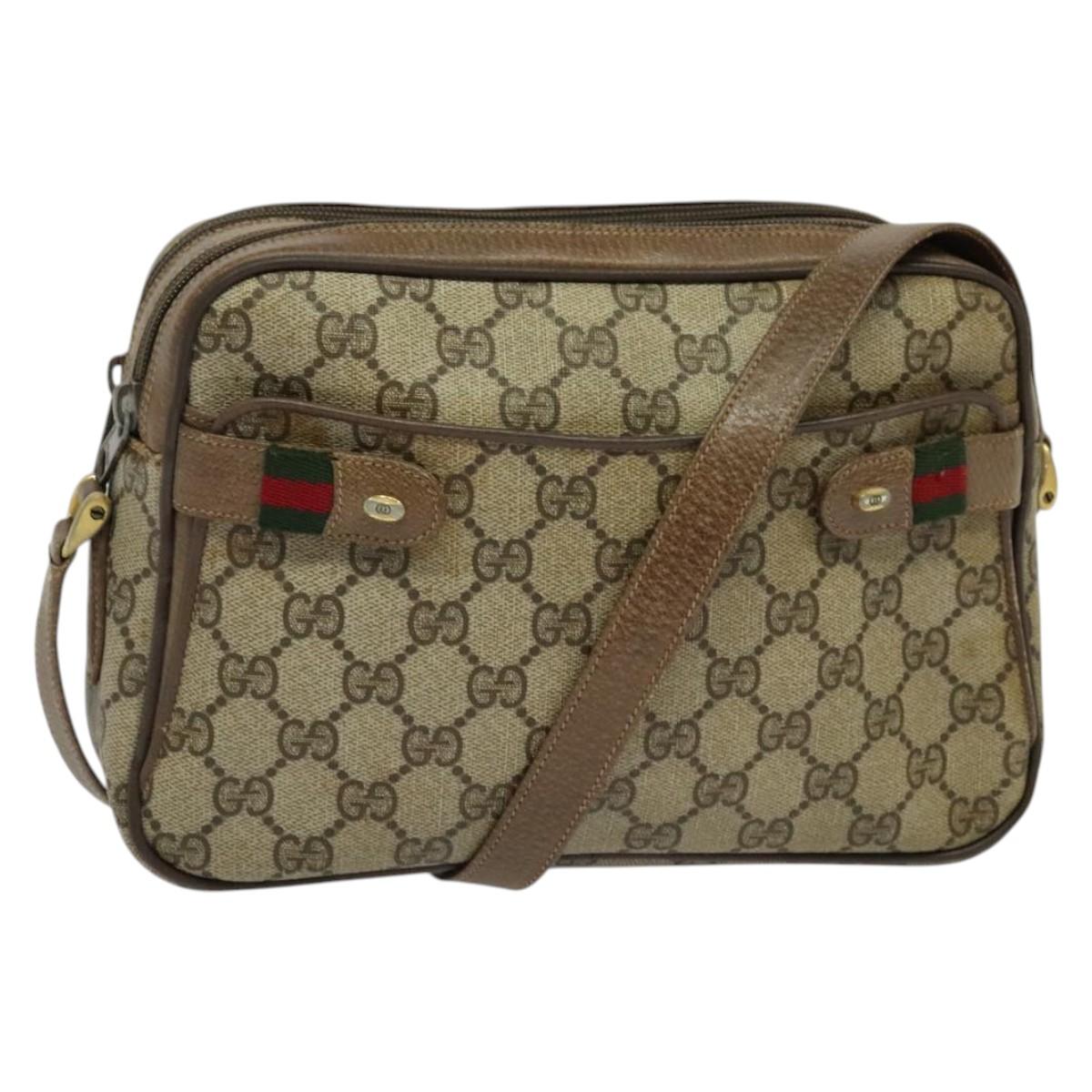GUCCI GG Supreme Web Sherry Line Bag PVC Beige Gold 904 02 049 Auth ar13697
