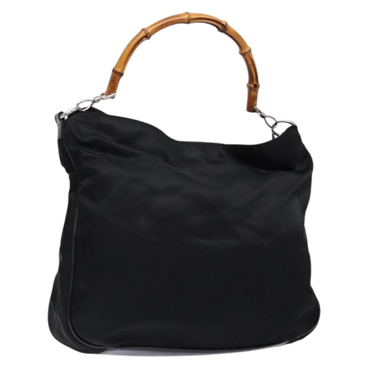 GUCCI Bamboo Shoulder Bag Nylon Black Silver 001 1577 Auth ar13698