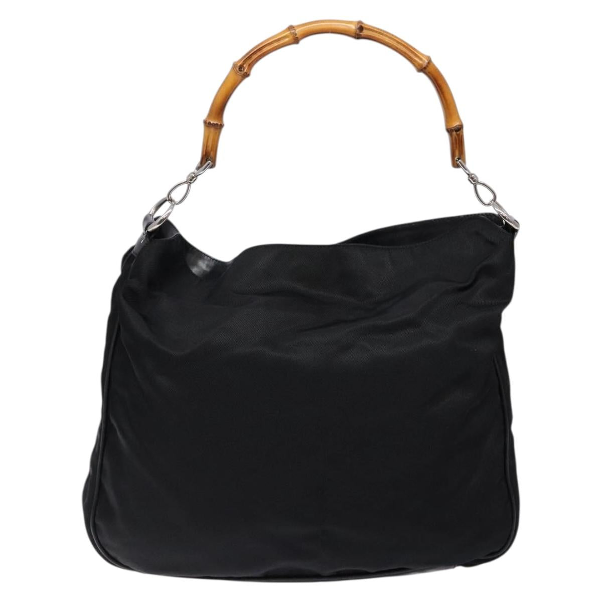 GUCCI Bamboo Shoulder Bag Nylon Black Silver 001 1577 Auth ar13698