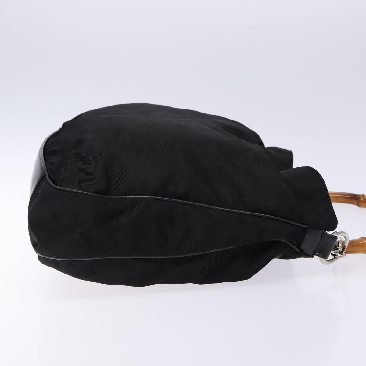 GUCCI Bamboo Shoulder Bag Nylon Black Silver 001 1577 Auth ar13698