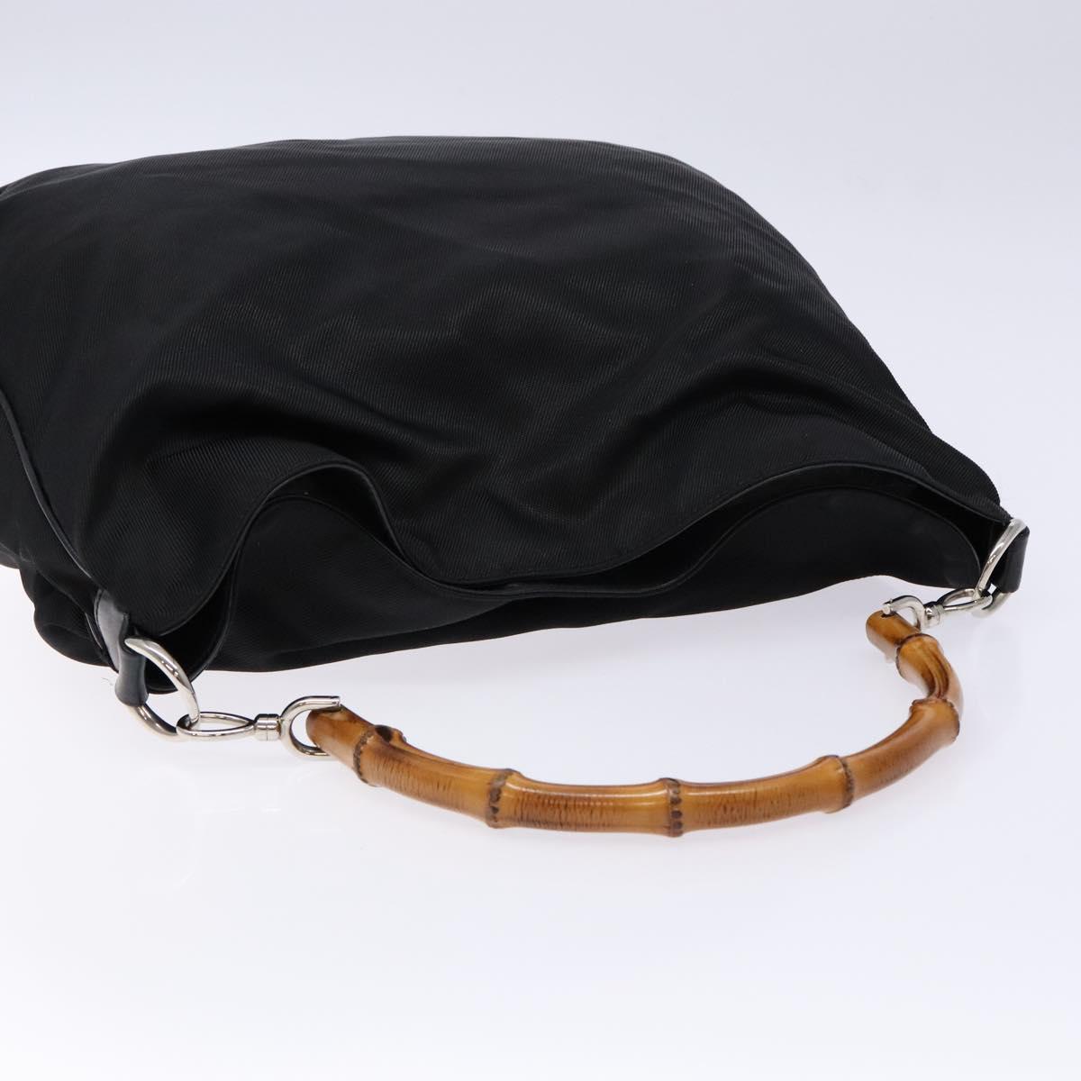 GUCCI Bamboo Shoulder Bag Nylon Black Silver 001 1577 Auth ar13698