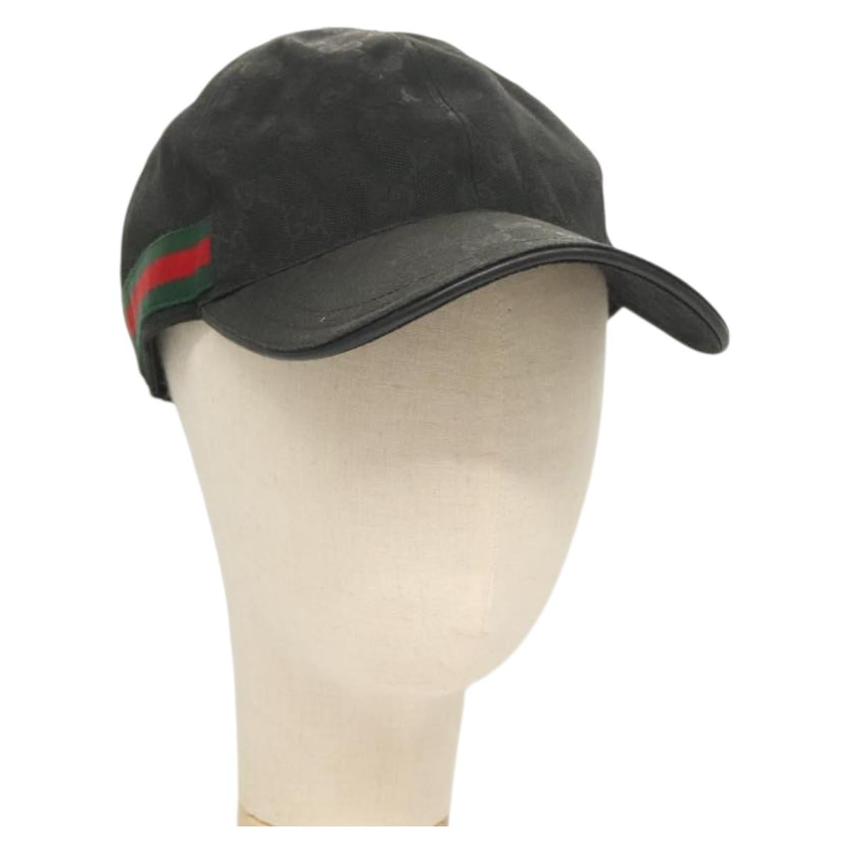 GUCCI GG Canvas Web Sherry Line Cap L Black Red Green 200035 Auth ar13699