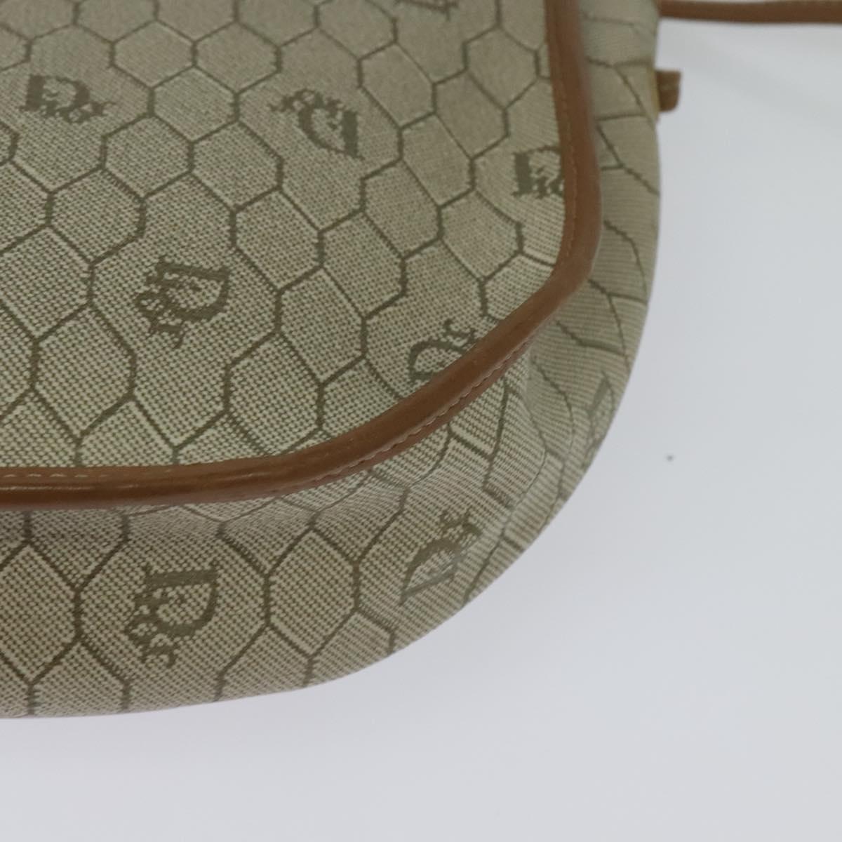 Christian Dior Honeycomb Canvas Shoulder Bag PVC Beige Gold Auth ar13702