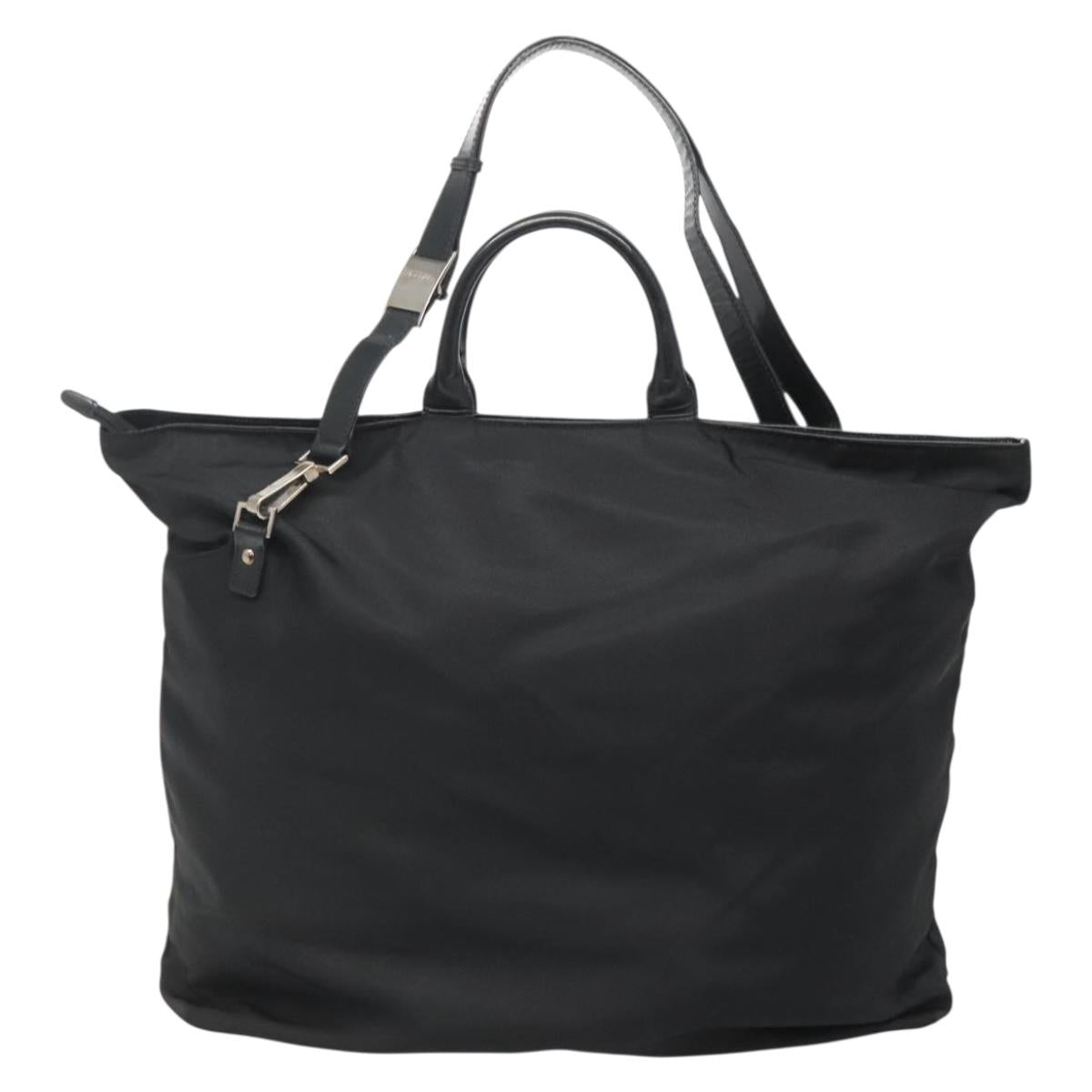 GUCCI Hand Bag Nylon 2way Outlet Black Silver Auth ar13706