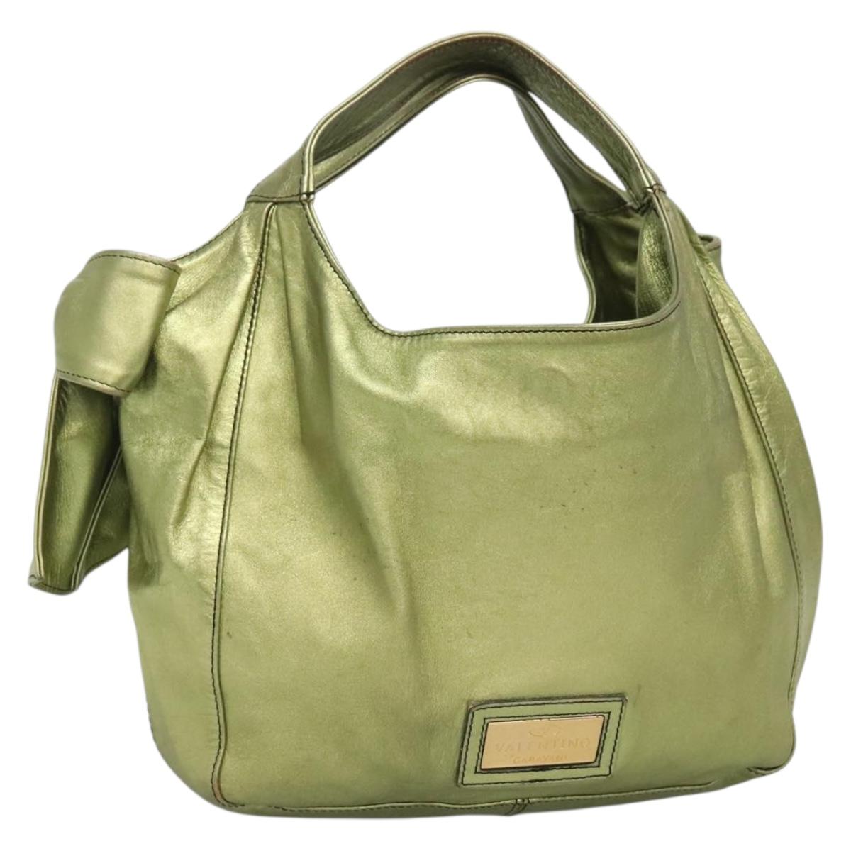 VALENTINO Hand Bag Leather LIme Green Gold Auth ar13709