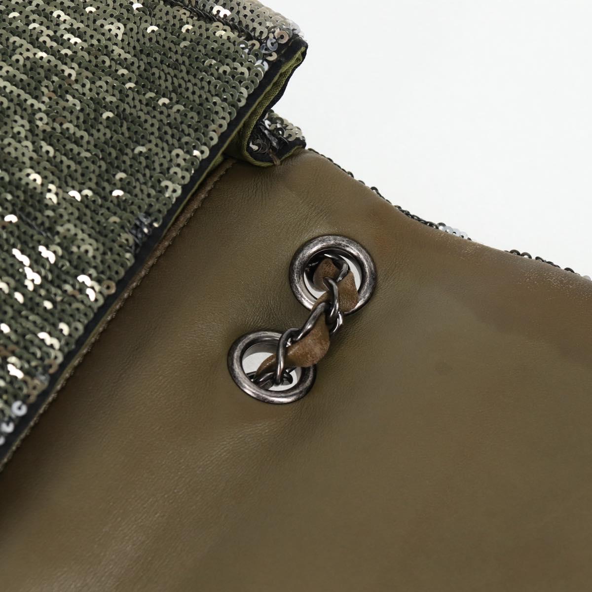 CHANEL 2017 Cruise Coco Cuba Chain Shoulder Bag Sequin Green CC Auth ar13715SM