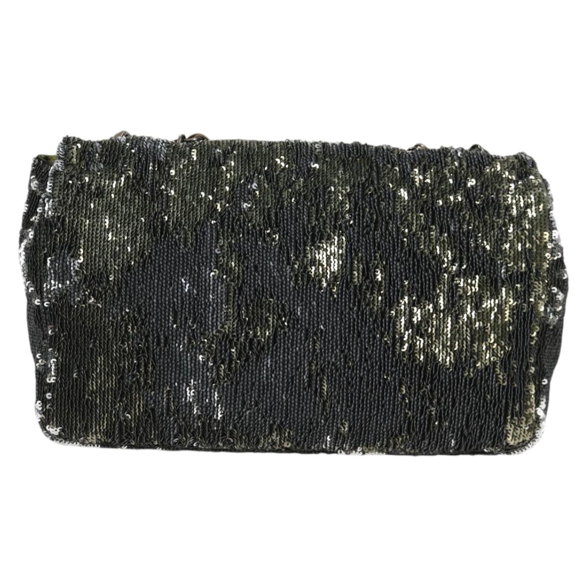 CHANEL 2017 Cruise Coco Cuba Chain Shoulder Bag Sequin Green CC Auth ar13715M