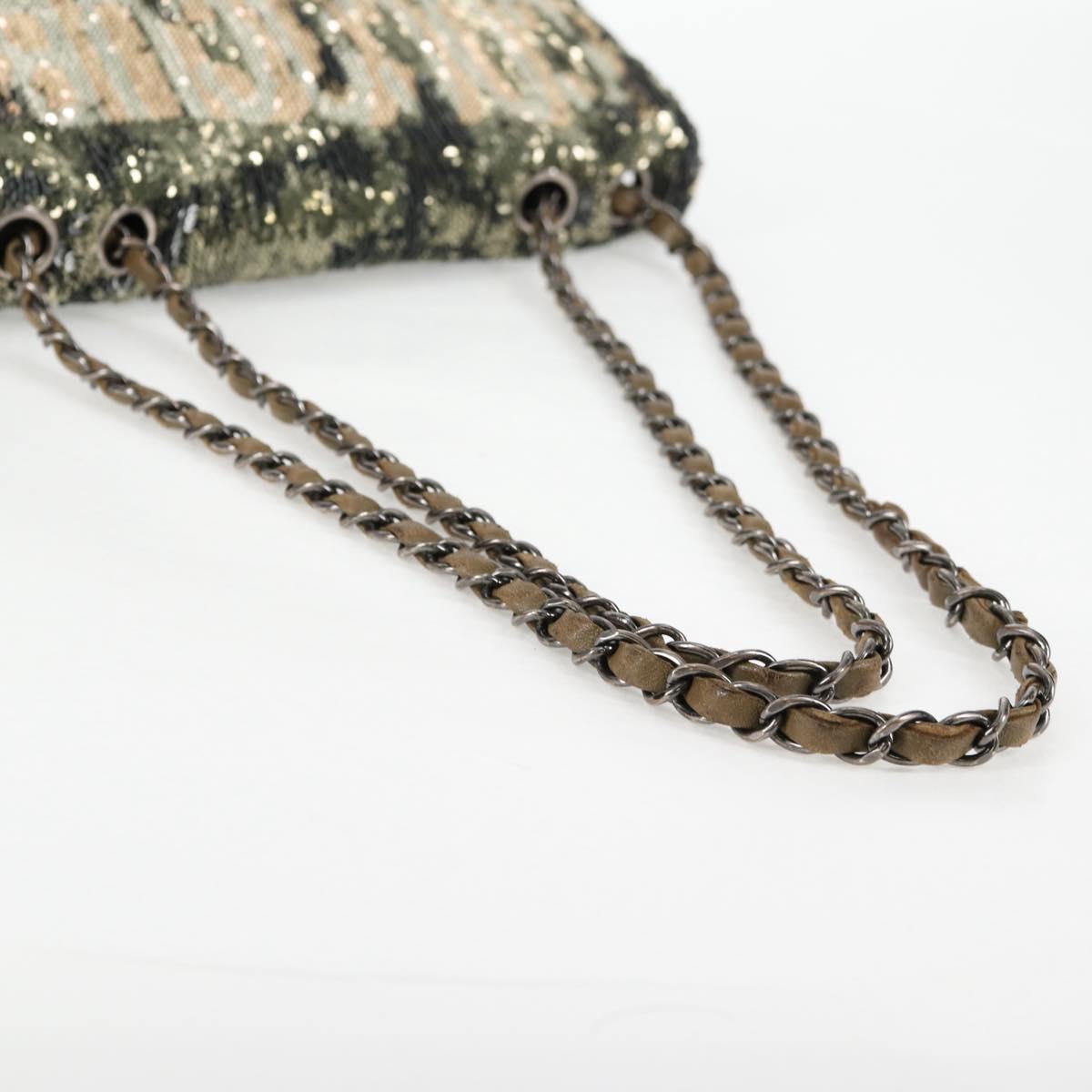 CHANEL 2017 Cruise Coco Cuba Chain Shoulder Bag Sequin Green CC Auth ar13715SM