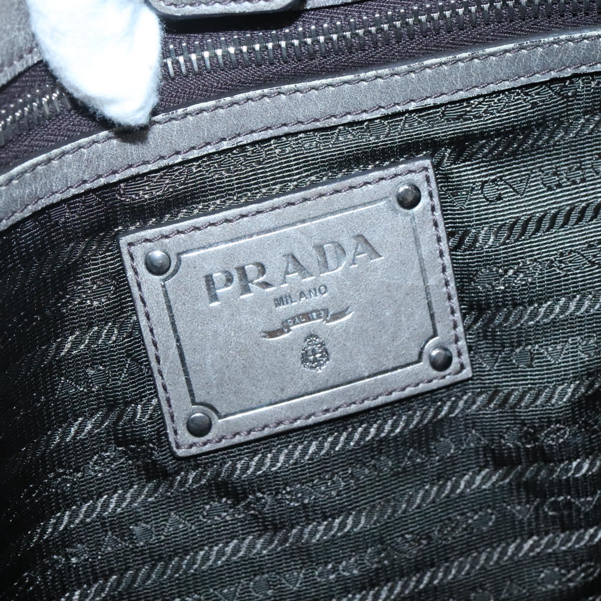PRADA Hand Bag Leather 2way Gray Silver Auth ar13717