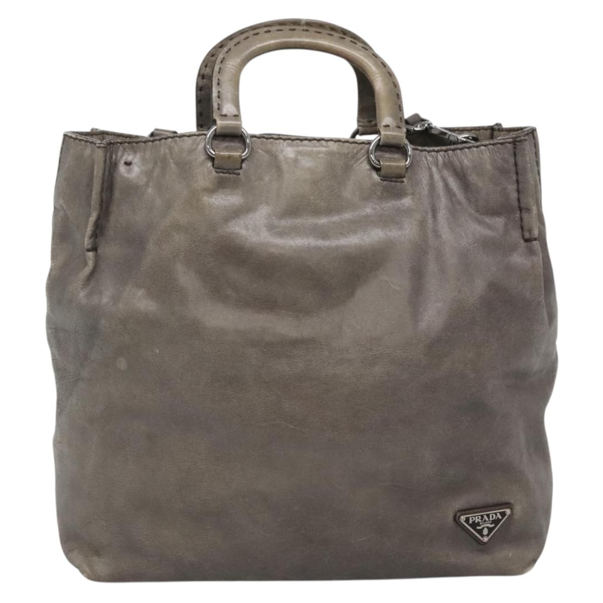 PRADA Hand Bag Leather 2way Gray Silver Auth ar13717