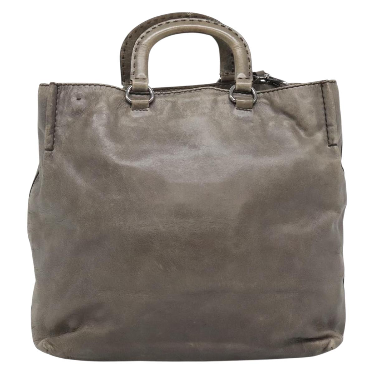 PRADA Hand Bag Leather 2way Gray Silver Auth ar13717