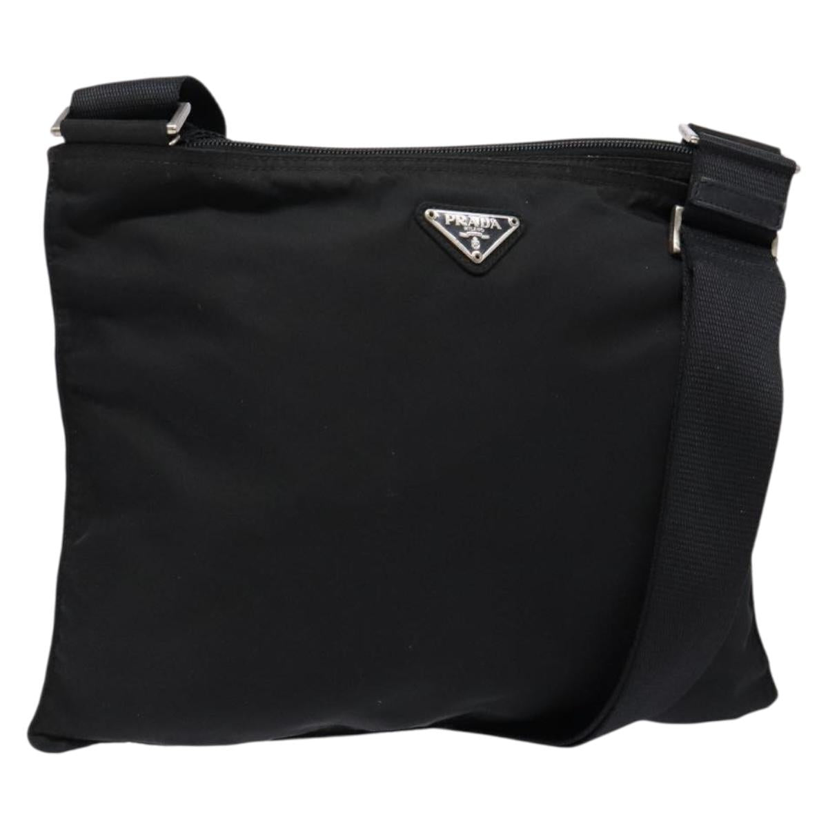 PRADA Shoulder Bag Nylon Black Silver Auth ar13740