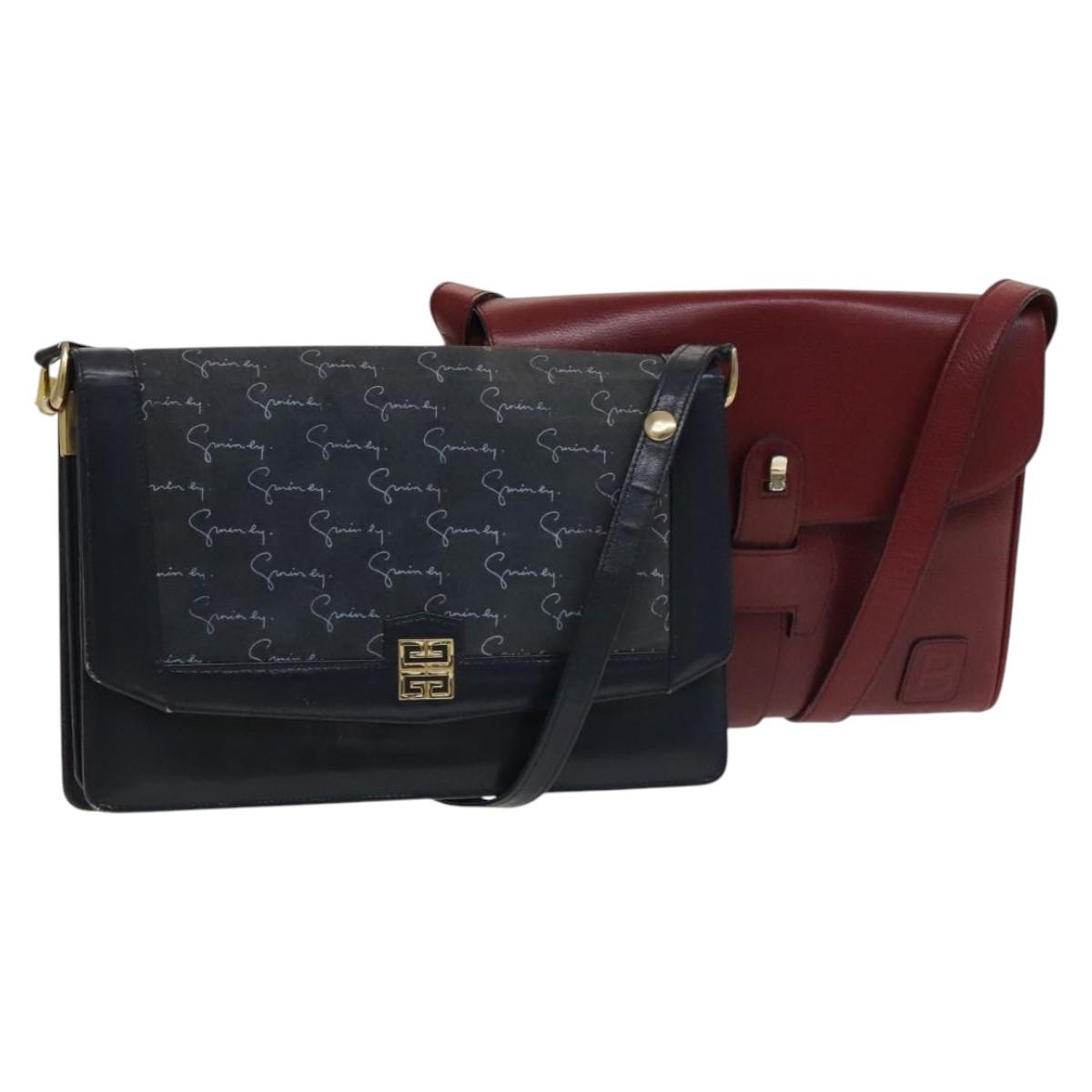 GIVENCHY Barry Shoulder Bag Leather 2 Set Navy Bordeaux Auth ar13745