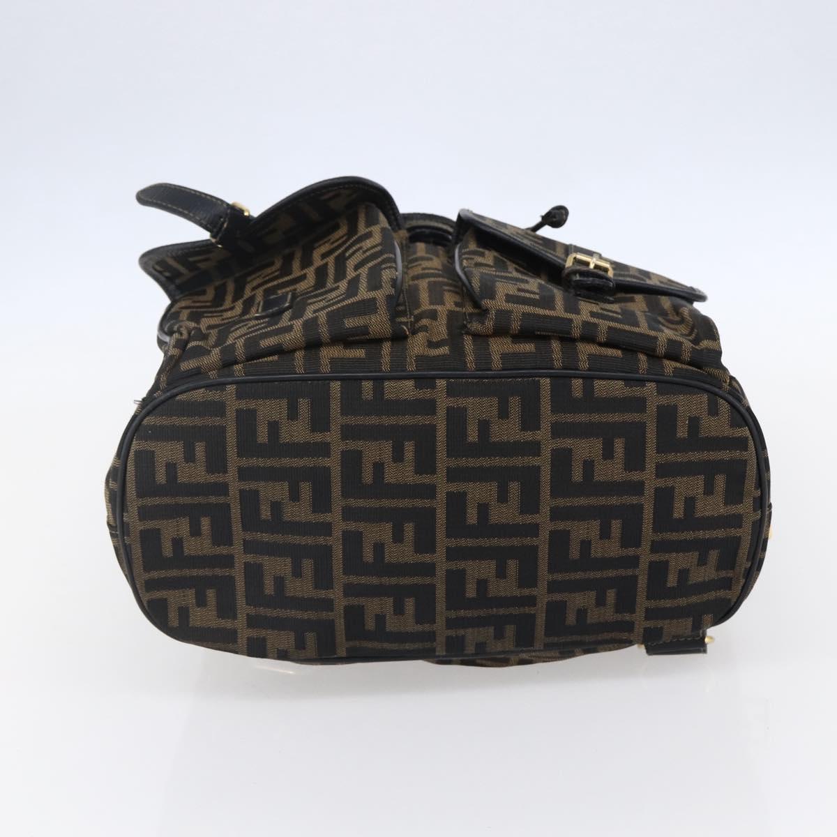 FENDI Zucca Canvas Backpack Brown Black gold Auth ar13750