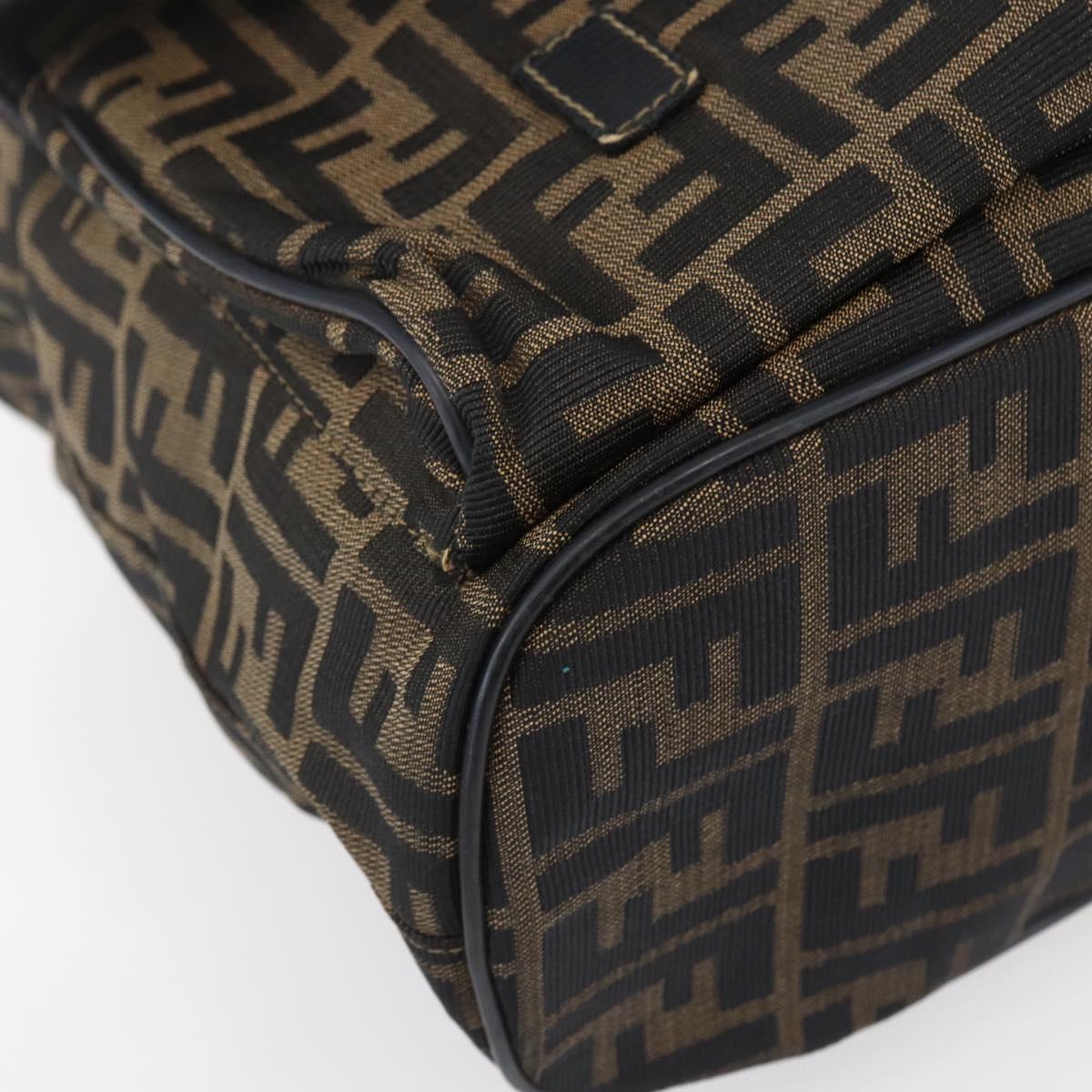 FENDI Zucca Canvas Backpack Brown Black gold Auth ar13750