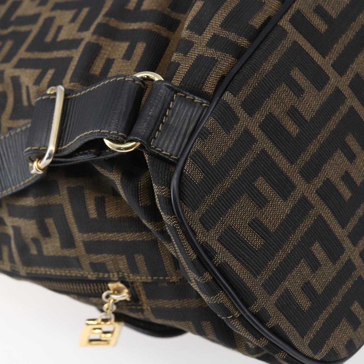 FENDI Zucca Canvas Backpack Brown Black gold Auth ar13750