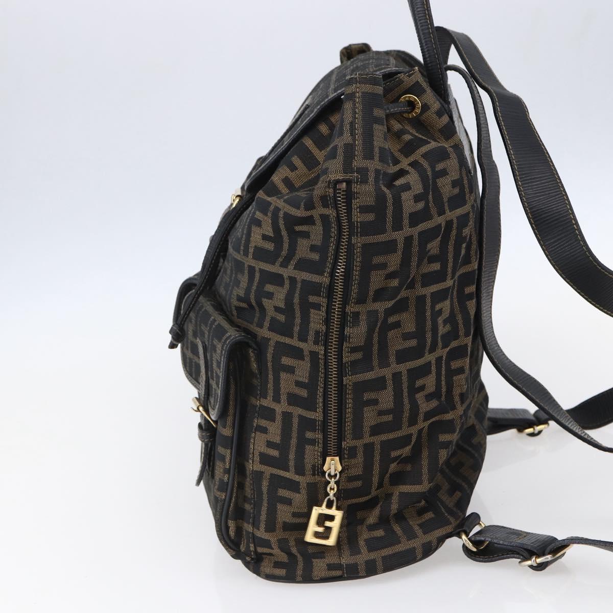 FENDI Zucca Canvas Backpack Brown Black gold Auth ar13750