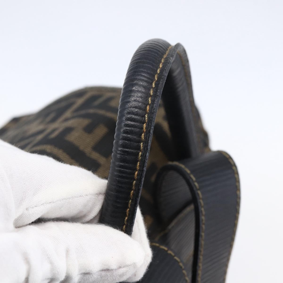 FENDI Zucca Canvas Backpack Brown Black gold Auth ar13750