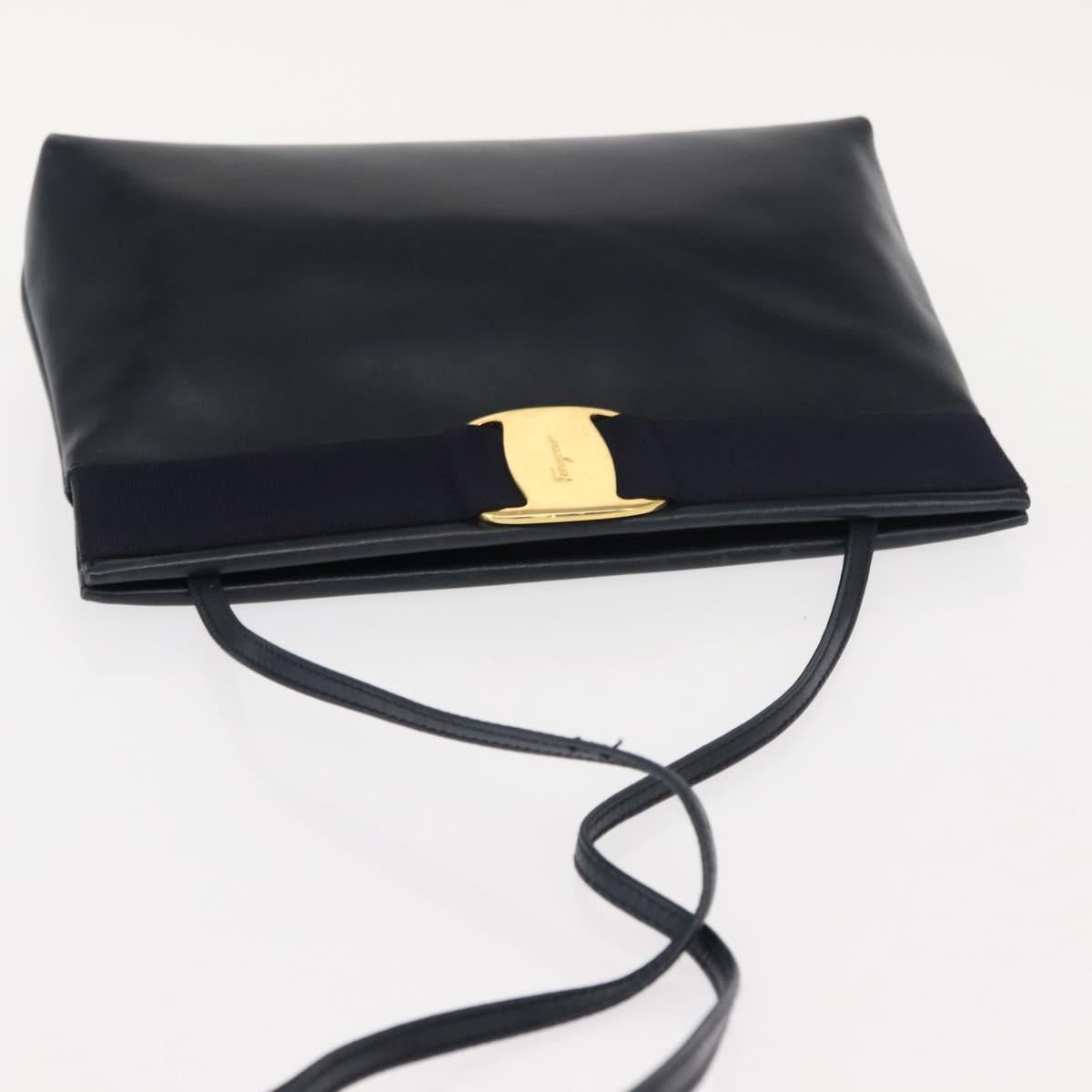 Salvatore Ferragamo Vala Shoulder Bag Leather Navy Gold Auth ar13751