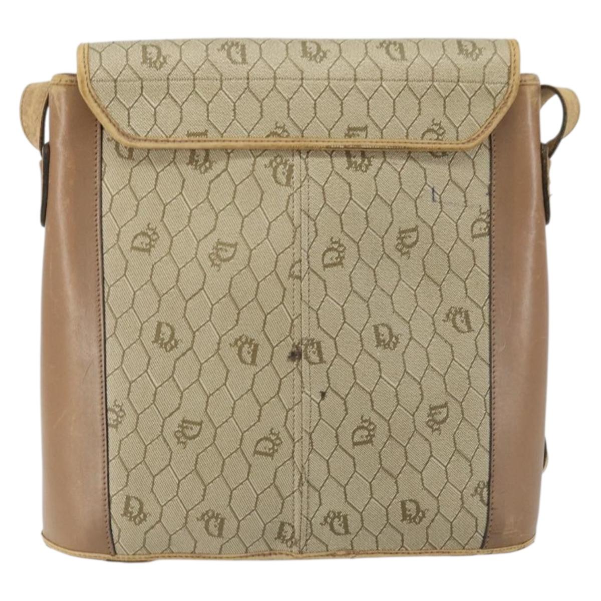 Christian Dior Honeycomb Canvas Shoulder Bag PVC Leather Beige Gold Auth ar13753