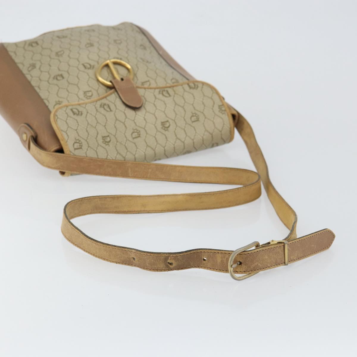 Christian Dior Honeycomb Canvas Shoulder Bag PVC Leather Beige Gold Auth ar13753