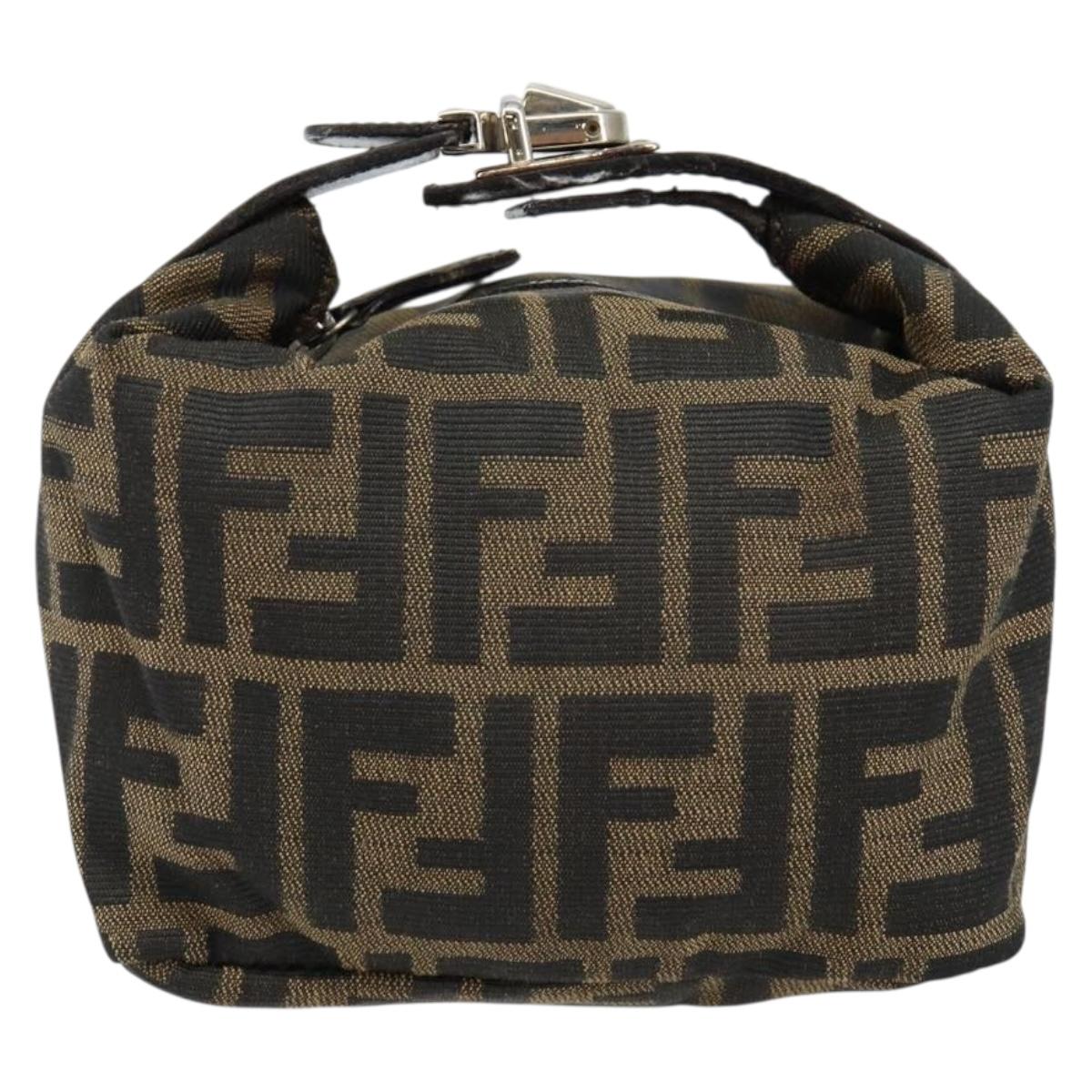 FENDI Zucca Canvas Vanity Hand Bag Black Brown Auth ar13759