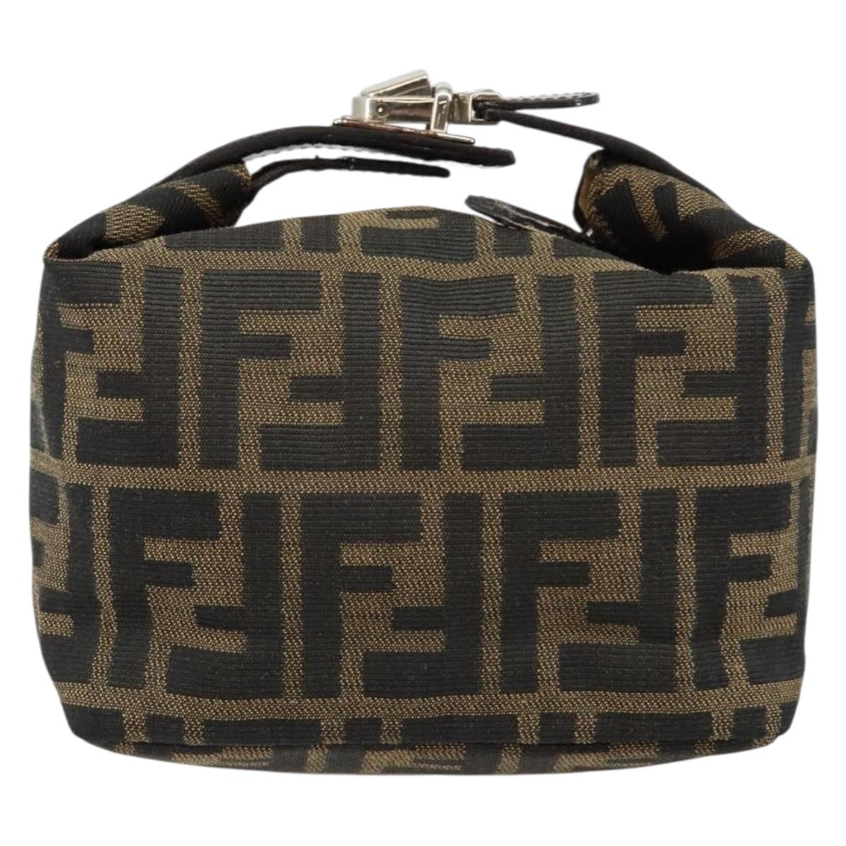 FENDI Zucca Canvas Vanity Hand Bag Black Brown Auth ar13759