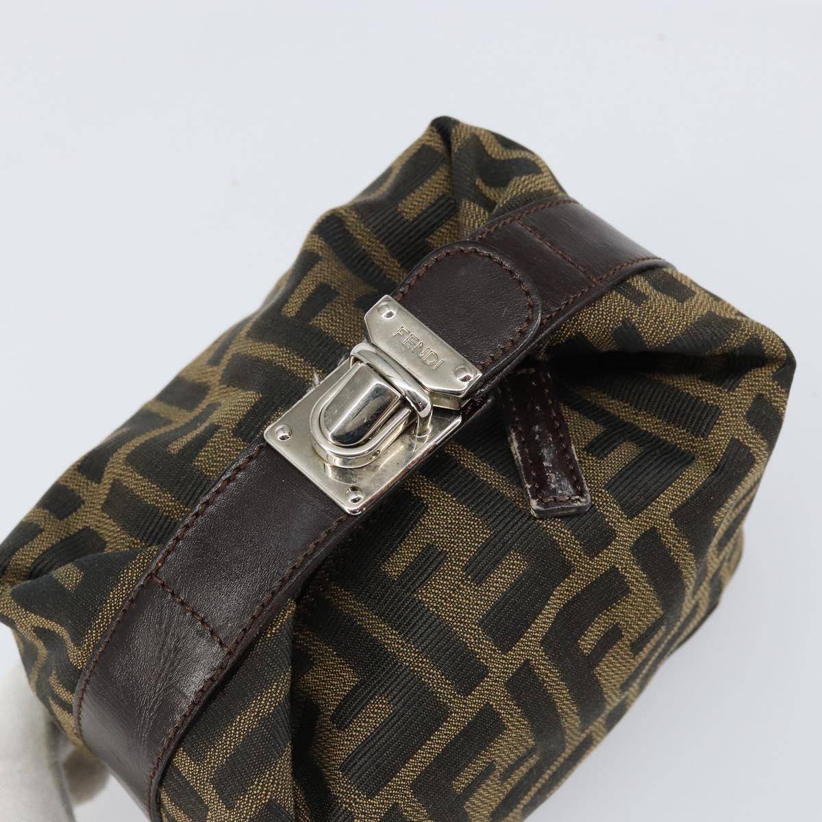 FENDI Zucca Canvas Vanity Hand Bag Black Brown Auth ar13759