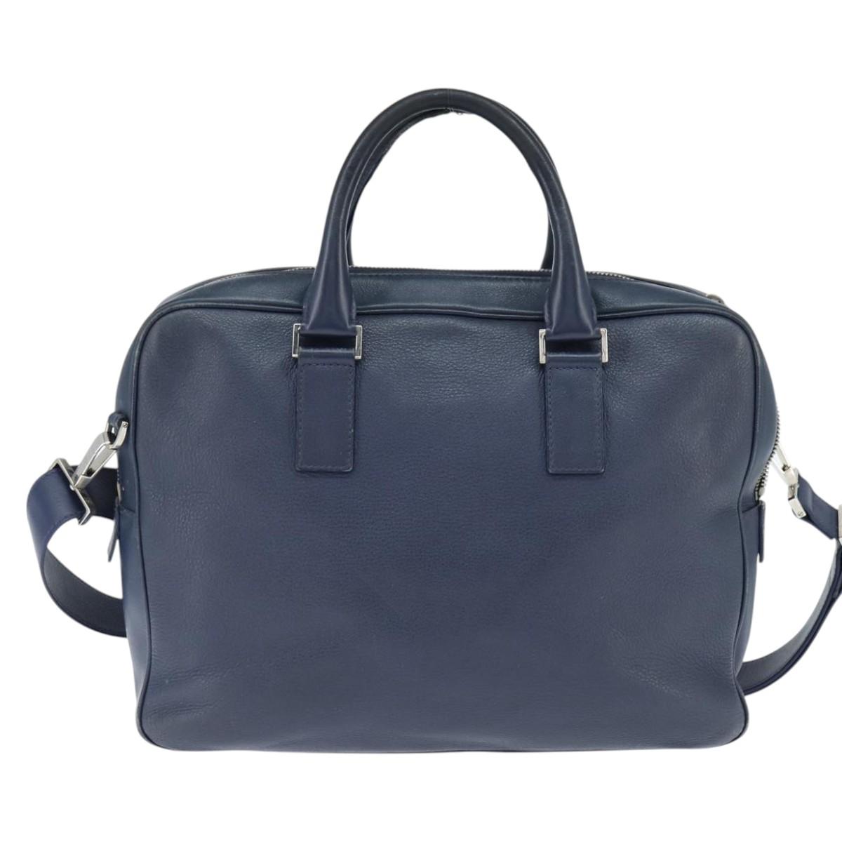 Christian Dior Business Bag Leather 2ways Navy Silver Auth ar13763
