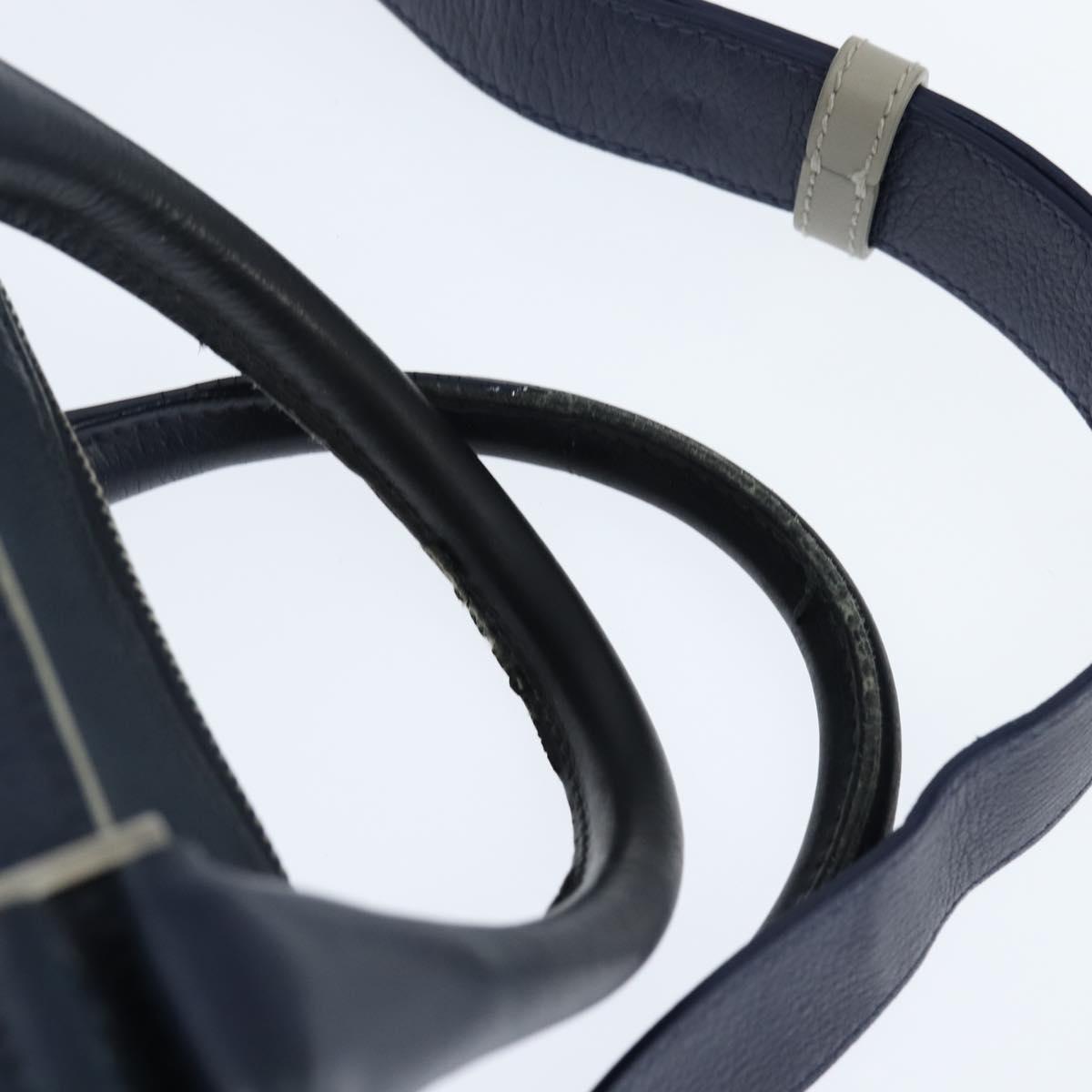 Christian Dior Business Bag Leather 2ways Navy Silver Auth ar13763