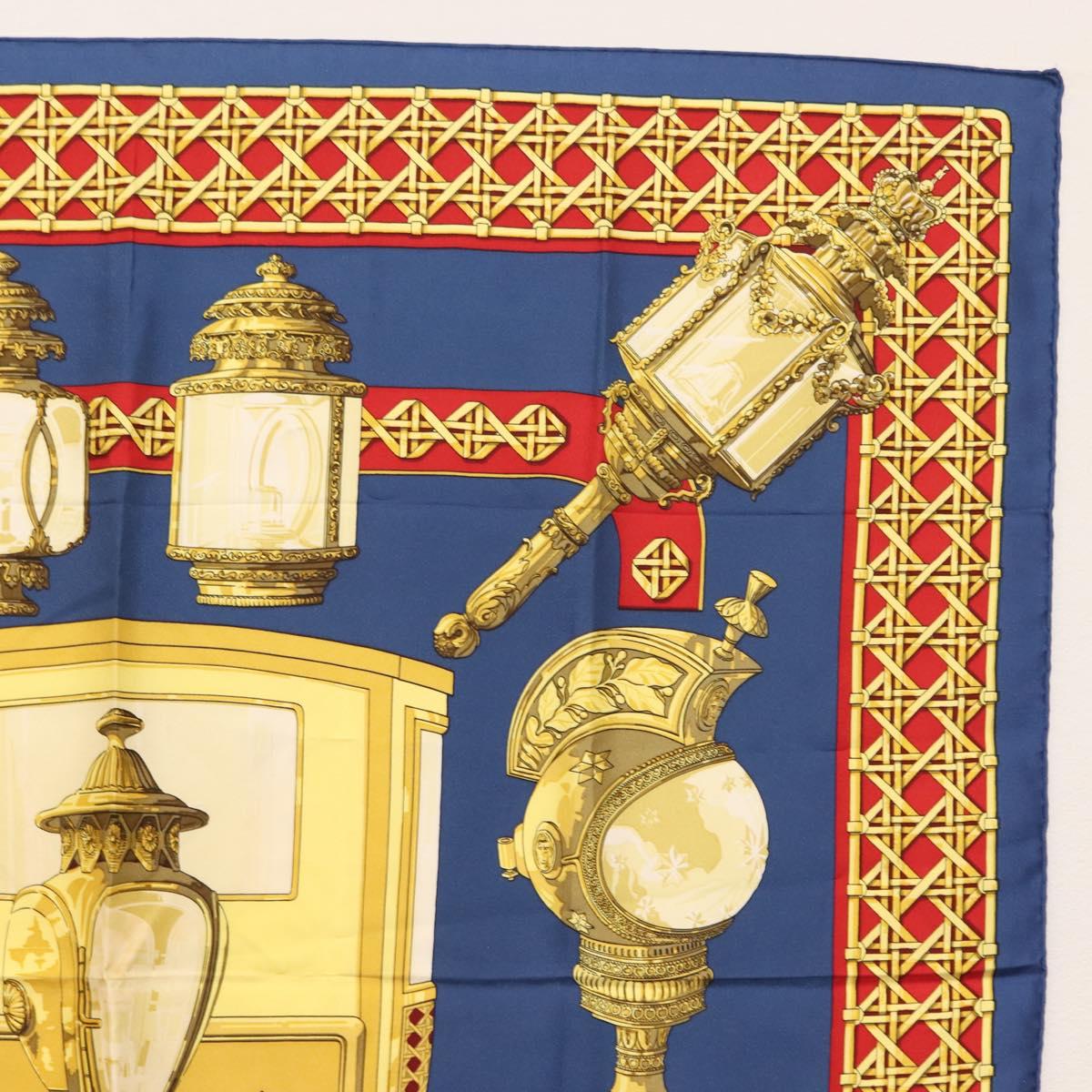 HERMES Carre 90 Scarf ""FEUX DE ROUTE"" Silk Blue Auth ar13764