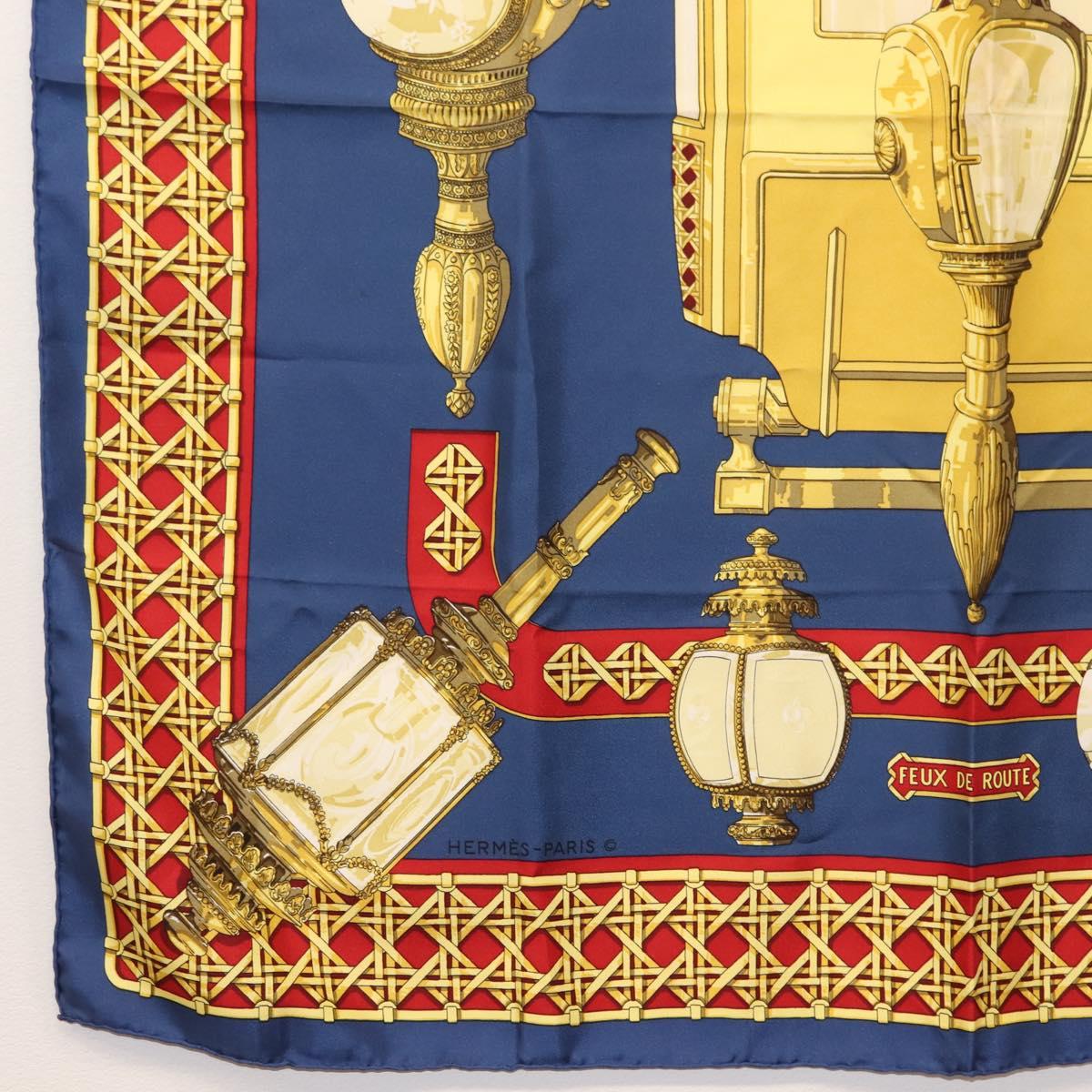 HERMES Carre 90 Scarf ""FEUX DE ROUTE"" Silk Blue Auth ar13764