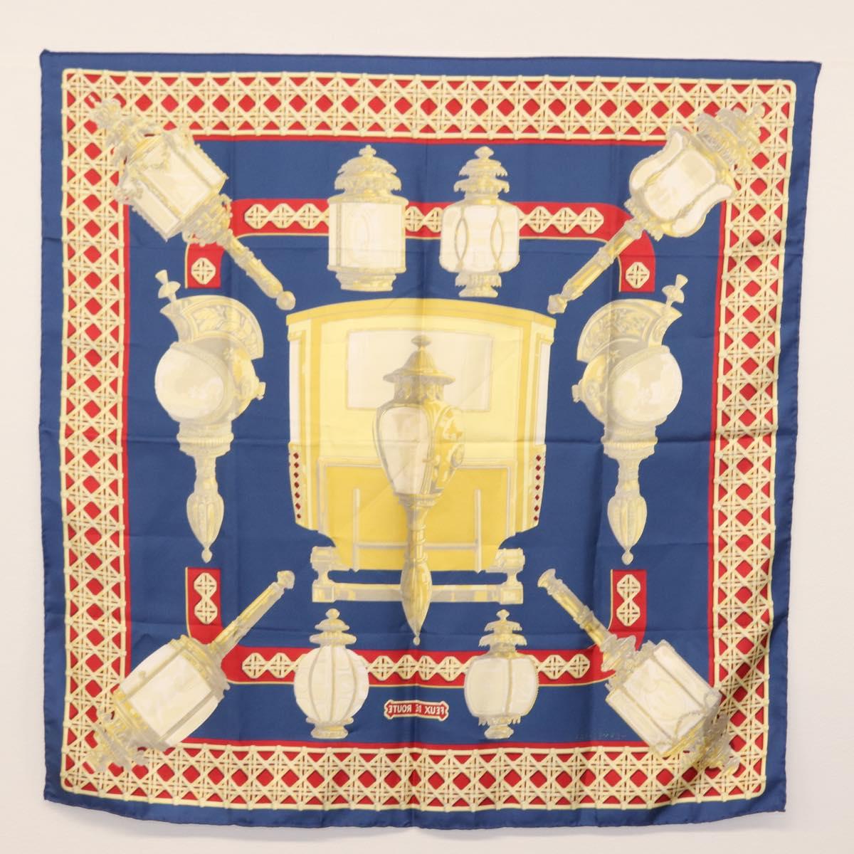 HERMES Carre 90 Scarf ""FEUX DE ROUTE"" Silk Blue Auth ar13764