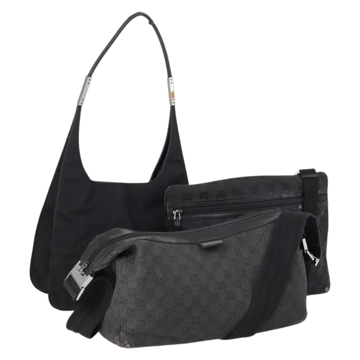 GUCCI GG Canvas Bag Canvas nylon 3Set Black Auth ar13767