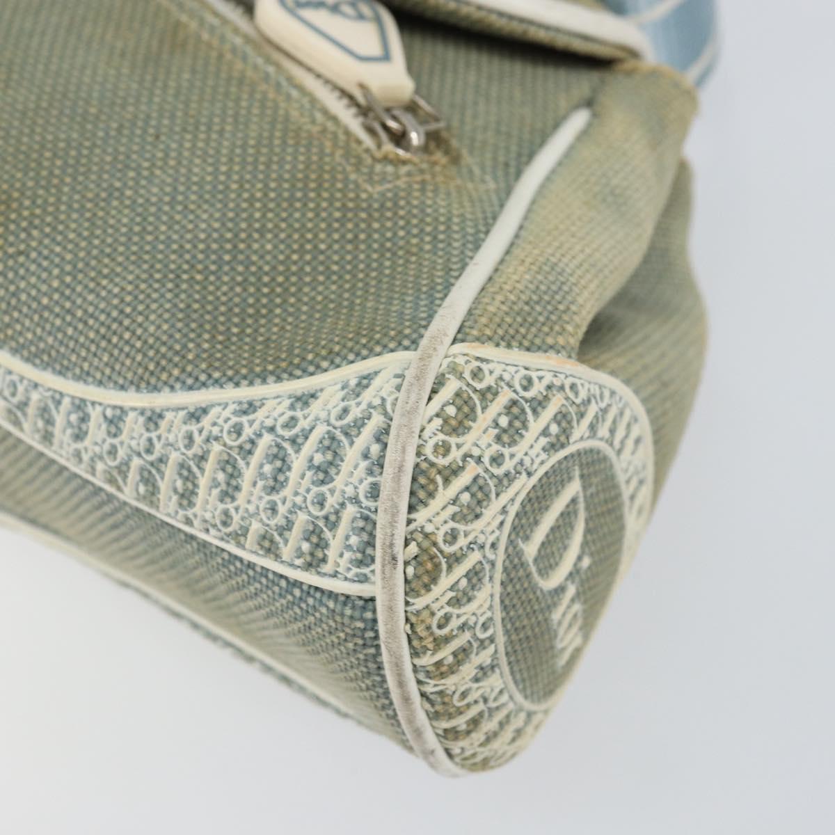 Christian Dior Trotter Canvas Shoulder Bag Light Blue Silver Auth ar13773