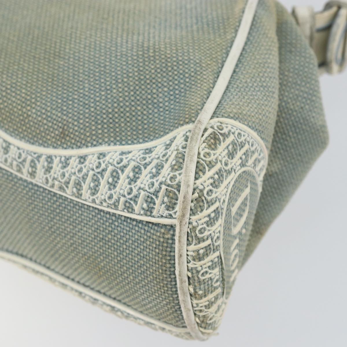 Christian Dior Trotter Canvas Shoulder Bag Light Blue Silver Auth ar13773
