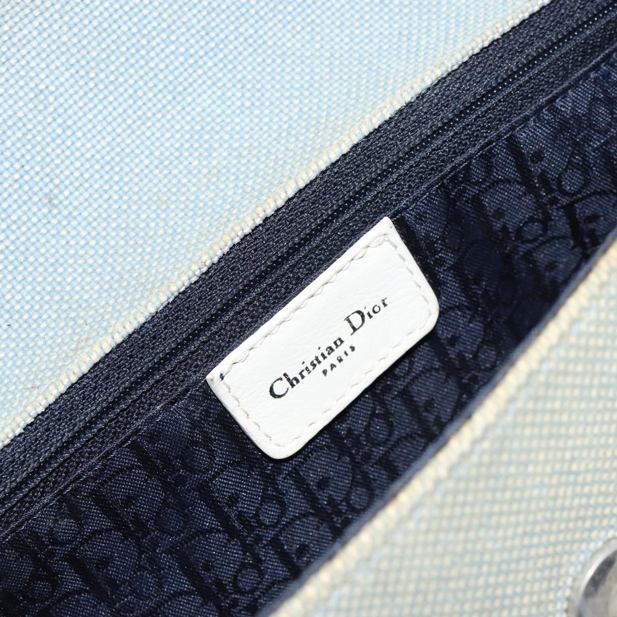 Christian Dior Trotter Canvas Shoulder Bag Light Blue Silver Auth ar13773