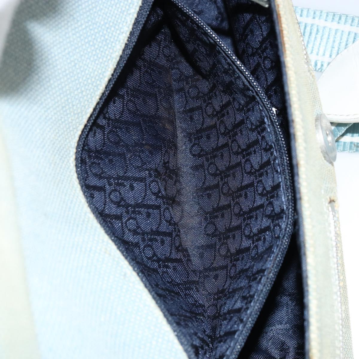 Christian Dior Trotter Canvas Shoulder Bag Light Blue Silver Auth ar13773