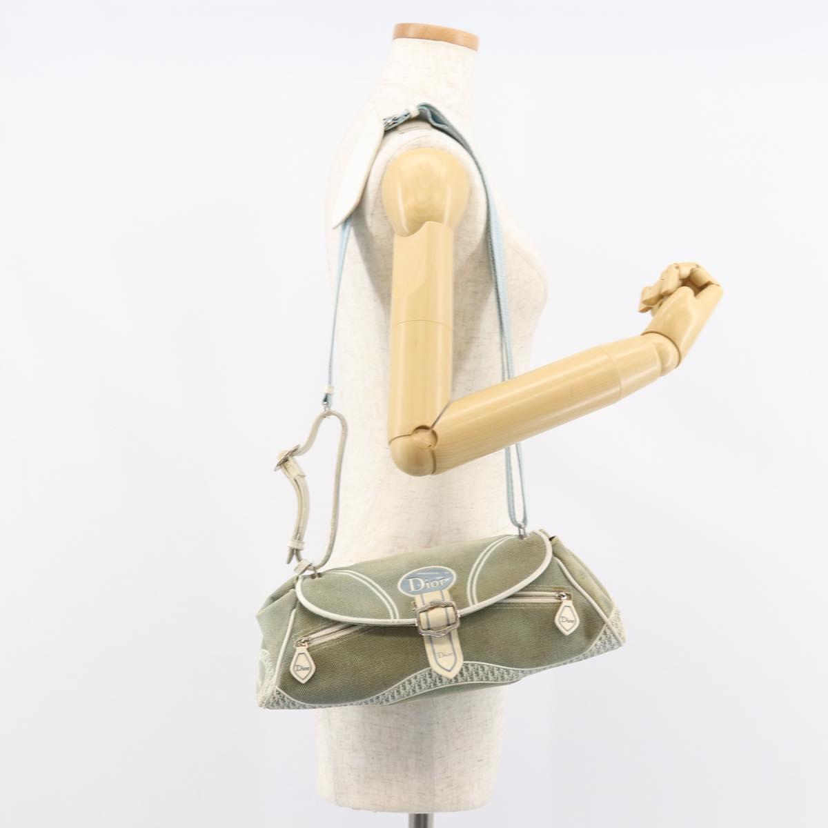 Christian Dior Trotter Canvas Shoulder Bag Light Blue Silver Auth ar13773