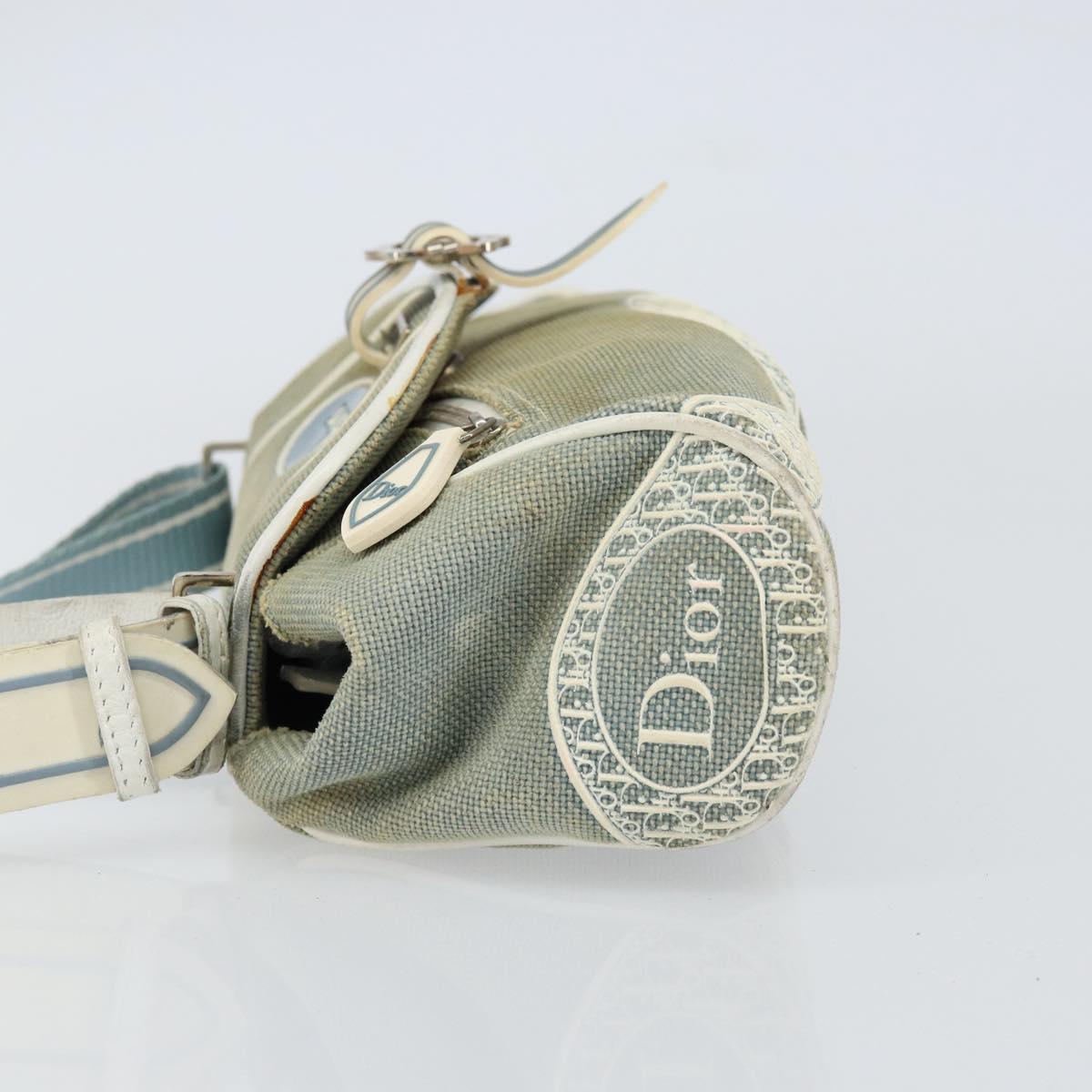 Christian Dior Trotter Canvas Shoulder Bag Light Blue Silver Auth ar13773