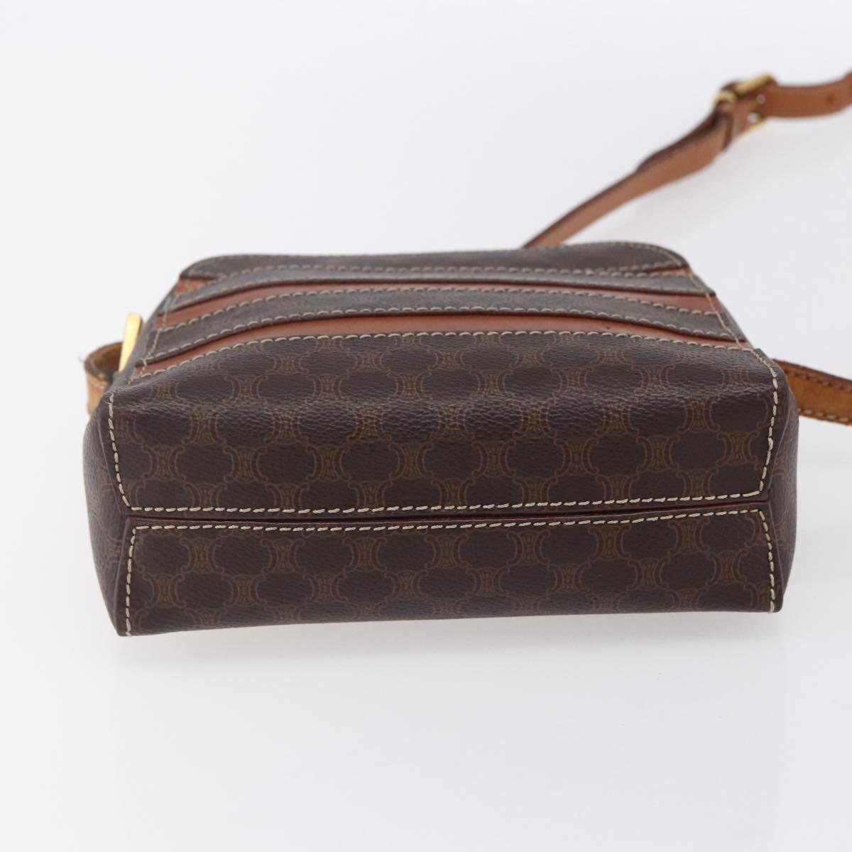 CELINE Macadam Canvas Shoulder Bag PVC Leather Brown Gold Auth ar13775