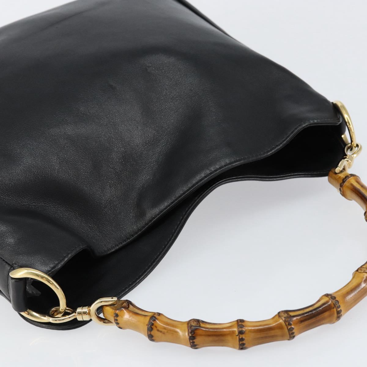 GUCCI Bamboo Shoulder Bag Leather Black Silver 001 1638 Auth ar13776
