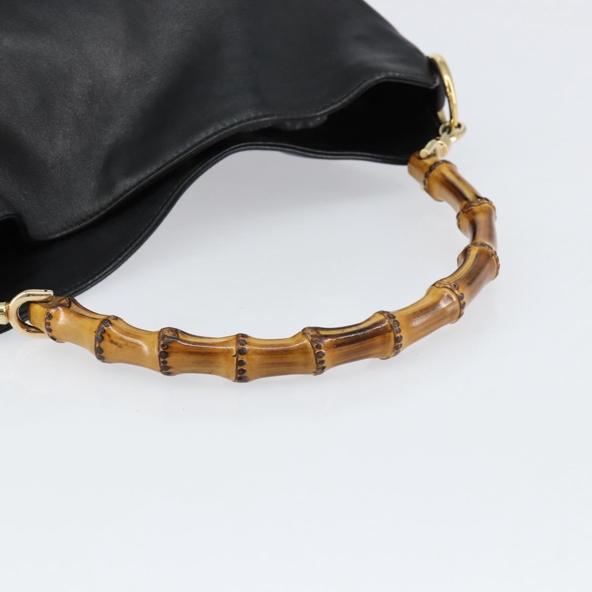 GUCCI Bamboo Shoulder Bag Leather Black Silver 001 1638 Auth ar13776